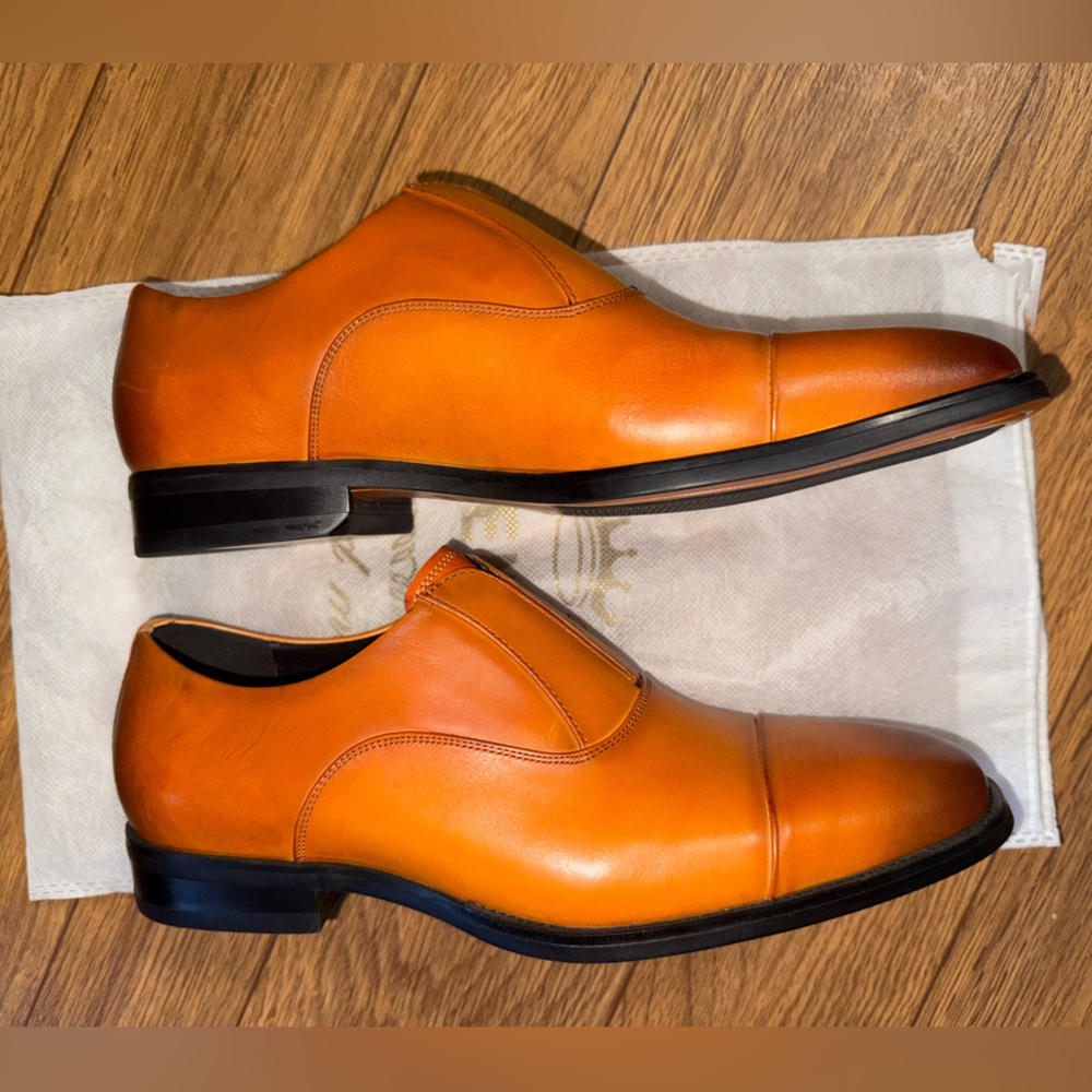 Gifennse Handmade Leather dress shoe's slip on loafers brown Men's size 7.5/39 - Picture 12 of 15